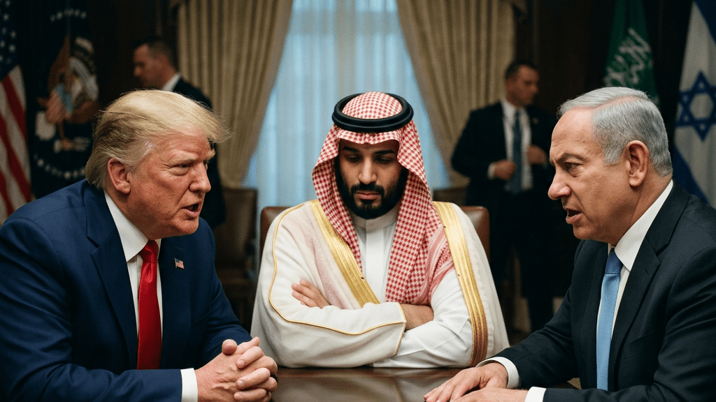 Three male leaders in formal attire having a discussion at a conference table