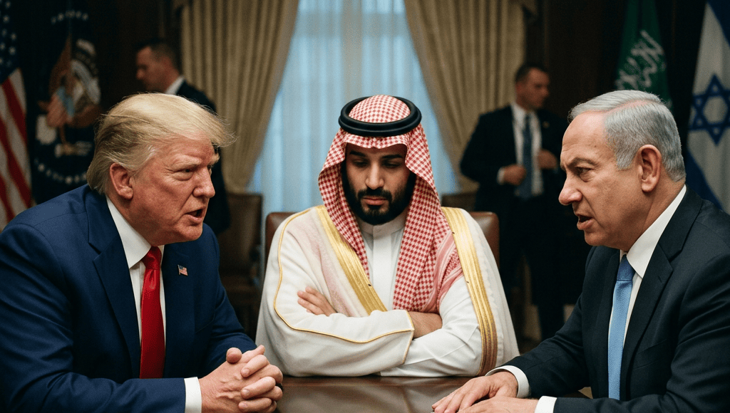 Three male leaders in formal attire having a discussion at a conference table