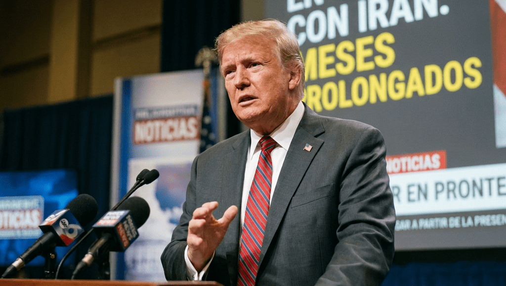 Former President speaking at podium about ongoing conflict with Iran